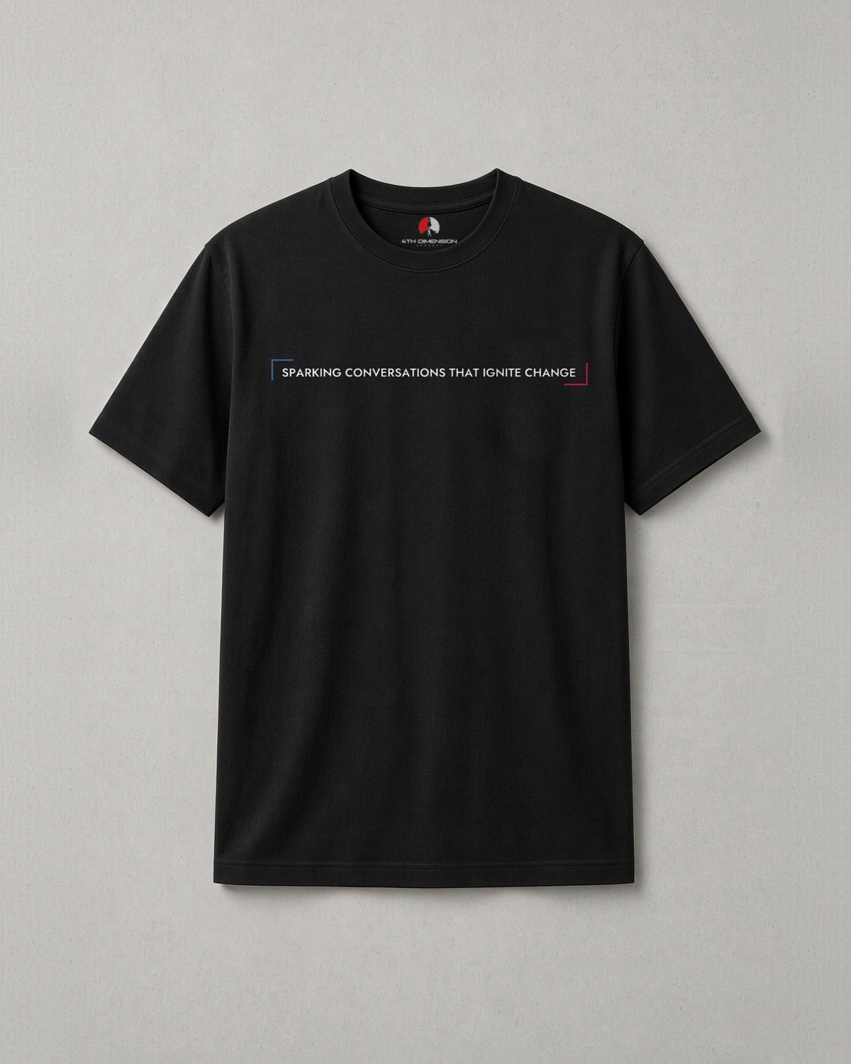 Drug Free t-shirt front: black tee with a small line of text across the chest