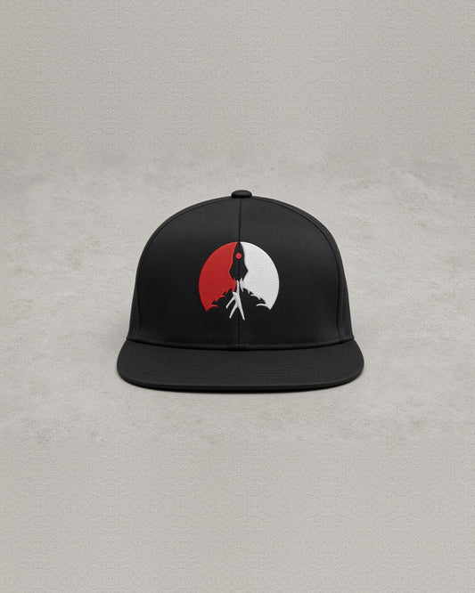 Living Proof snapback hat front: black flat-bill cap with the red and white 4th Dimension mark