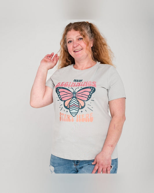 New Beginnings tee, front